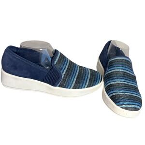 Clarks Blue Striped Suede and Tweed Slip‎ On Platform Sneakers Women's Size 8W